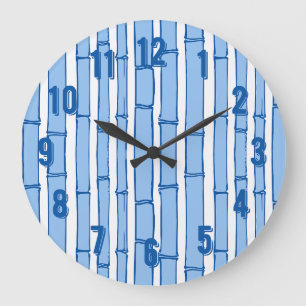 Bambooey Bambusstreifen in Blau Porzellan Große Wanduhr