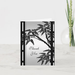 Bambou d'argent noir floral carte de remerciements