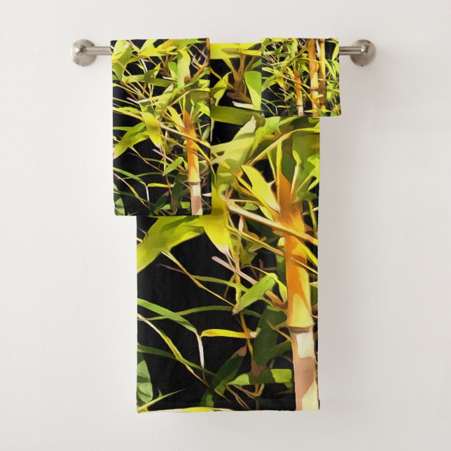 Bambou Foliage Art Tropical Sur Noir (En situation)