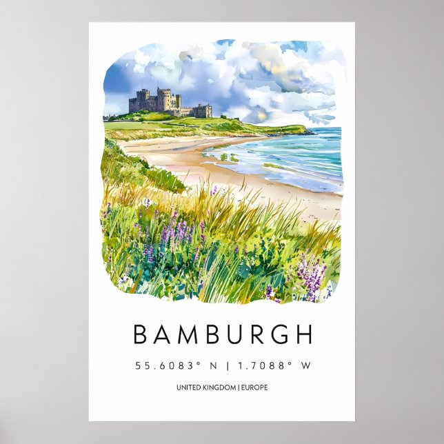 Bamburgh Aquarell 2 Poster (Vorne)