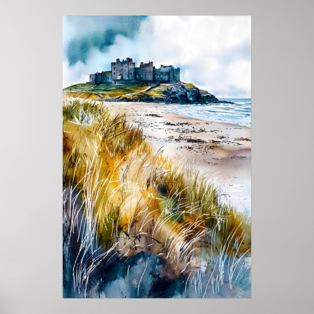 Bamburgh Castle Aquarell 1 Poster (Vorne)