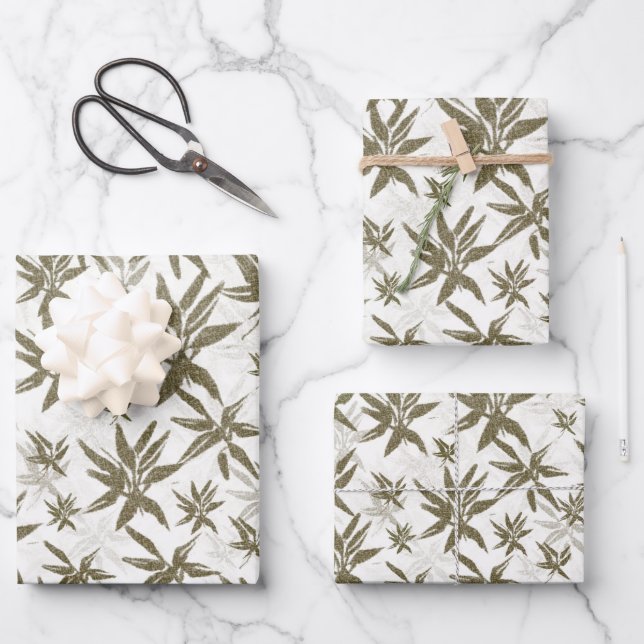 Bambus auf weißen Blechen - nahtlose Oberflächenmu Geschenkpapier Set (Vorderseite)