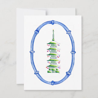 Bambus-Chinoiserie-Pagode-Weihnachtsbaum-Notizkart Mitteilungskarte