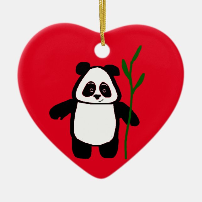 Bambus die Panda-Herz-Verzierung Keramikornament (Vorne)