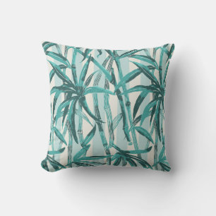 Bambus Jungle Hawaiian Strip - Aquamarin und Aqua Kissen