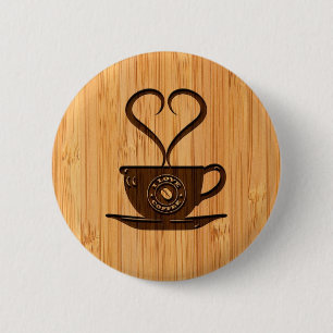 Bambus-Look & Gravur Cute I Love Coffee Button
