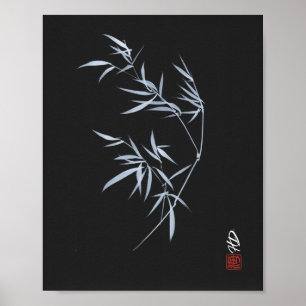 Bambus-Mondkreis-Aquarellkunst Poster