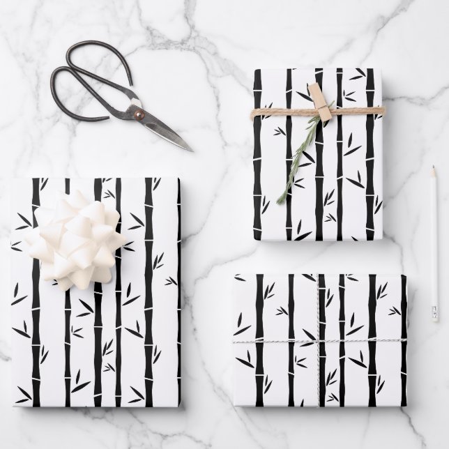 Bambus Schwarz-Weiß-Zoll Geschenkpapier Set (Vorderseite)