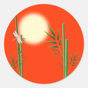 Bambus und Dragonfly Runder Aufkleber