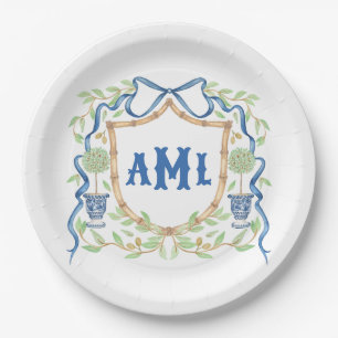 Bambus und Olivenöl Topiary Wappen Monogramm Pappteller