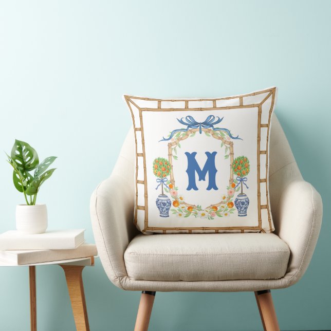 Bambus und Orange Topiary Wappen | Monogramm mit 1 Kissen (Stuhl )