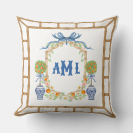 Bambus und Orange Topiary Wappen | Monogramm mit 3 Kissen