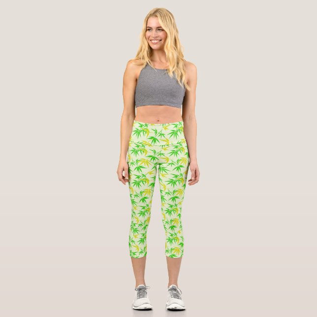 Bambus verlasse Sommermuster Capri Leggings (Vorderseite)