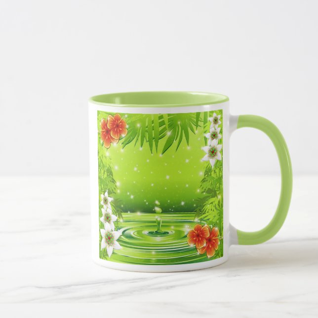 Bambus, Wasser und tropische Blume Tasse (Rechts)