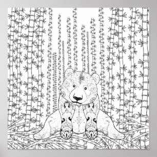 Bambuspanda-Gekritzel 2 Poster