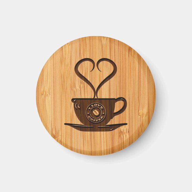 Bambusschau & Niedlicher I-Liebe-Kaffee Magnet (Vorne)