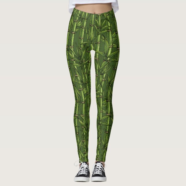 Bambuswald in Grün Leggings (Vorderseite)