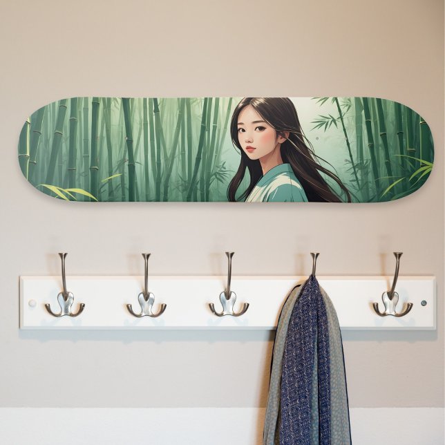 Bambuswald mit asiatischer Frau Skateboard (Von Creator hochgeladen)