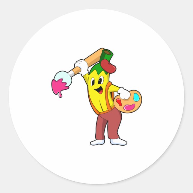 Banana als Maler mit Pinsel Runder Aufkleber (Vorderseite)