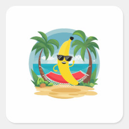 Banana auf der Hängematte am Strand Quadratischer Aufkleber