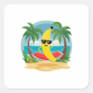 Banana auf der Hängematte am Strand Quadratischer Aufkleber