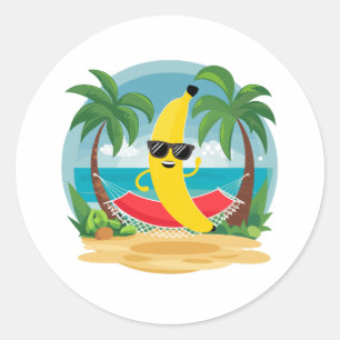 Banana auf der Hängematte am Strand Runder Aufkleber
