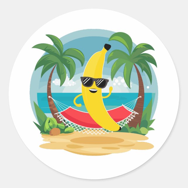 Banana auf der Hängematte am Strand Runder Aufkleber (Vorderseite)