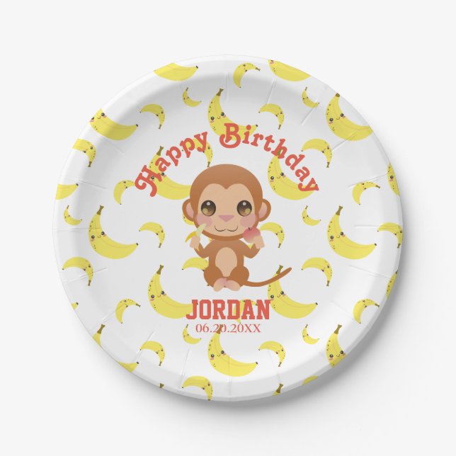 Banana Baby Monkey Happy Birthday Paper Teller (Vorderseite)