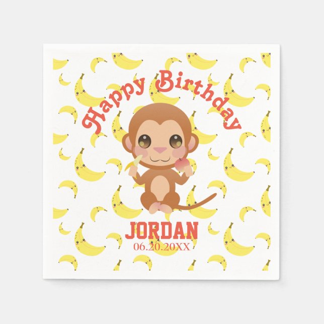 Banana Baby Monkey Happy Birthday Serviette (Vorderseite)