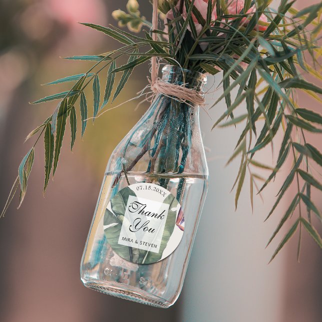 Banana Blätter Tropical danke Ihnen Hochzeit Runder Aufkleber (Von Creator hochgeladen)