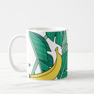 Banana-Blätter: Weiß Vintages Muster. Kaffeetasse