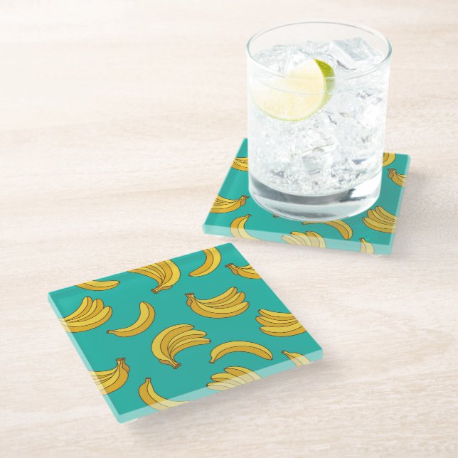 Banana Frucht Fun Muster Glasuntersetzer (Schrägansicht)
