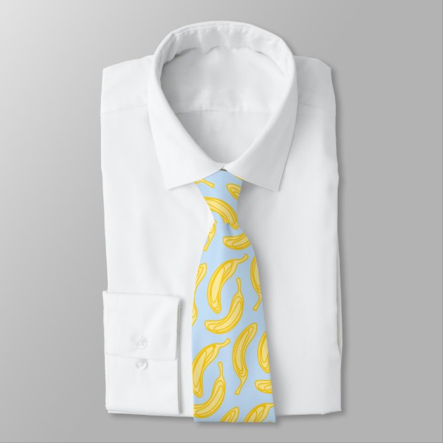 Banana Fruit Yellow Blue Pattern Funny Neck Tie Krawatte (Gebunden)