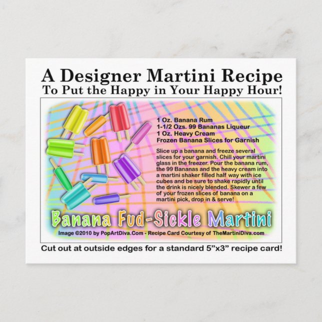 Banana Fud Sickle Martini Rezept Karte Postkarte (Vorderseite)