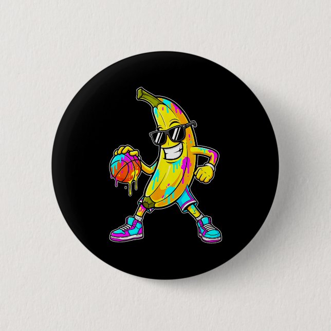 Banana Funny Basketball Drip Kids Youth Boys Girls Button (Vorderseite)