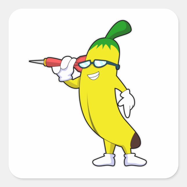 Banana in Darts mit Dart Quadratischer Aufkleber (Vorderseite)