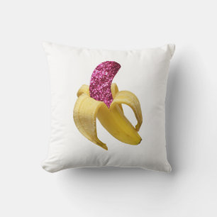 Banana in Imitats Rosa Glitzer sieht köstlich aus Kissen