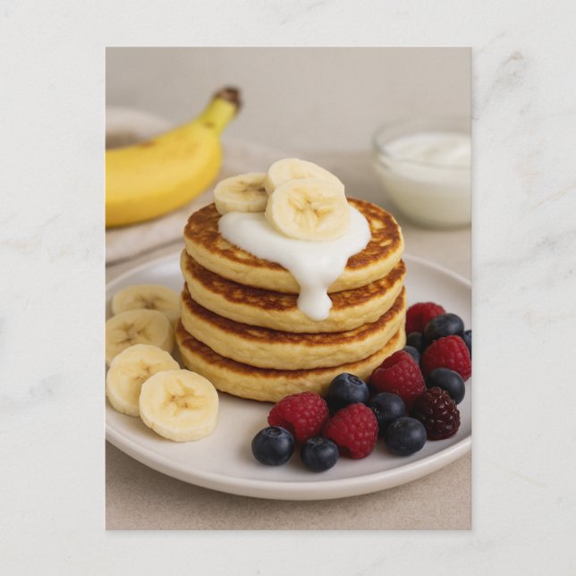 Banana Pancakes Berries Gemütliches Frühstück Post Postkarte (Vorderseite)