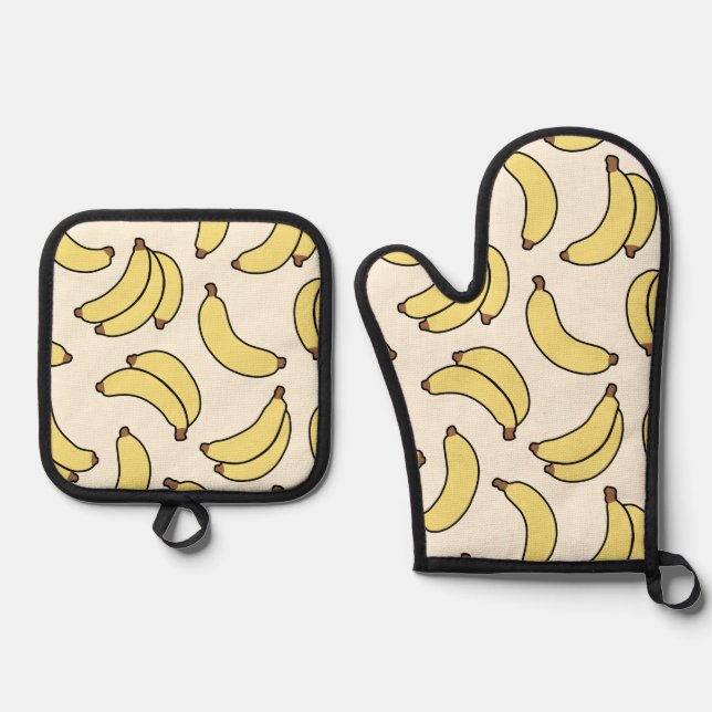 Banana Parade Butter Gelb Ofenhandschuh & Topflappen-Set (Vorderseite)