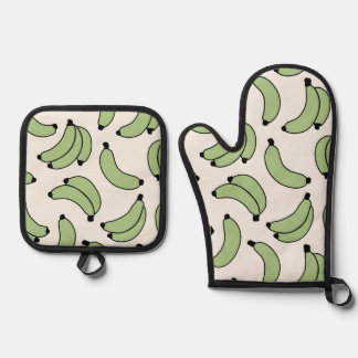 Banana Parade Sage Green Ofenhandschuh & Topflappen-Set