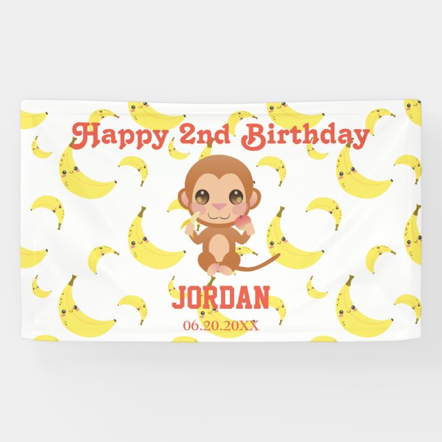 Banana Pattern Baby Monkey Geburtstagsparty Banner (Horizontal)