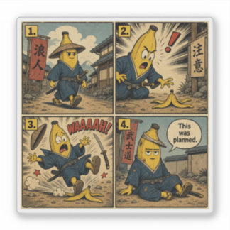 Banana Ronin Slip — Lustiger Bushido-Comicstrip Aufkleber