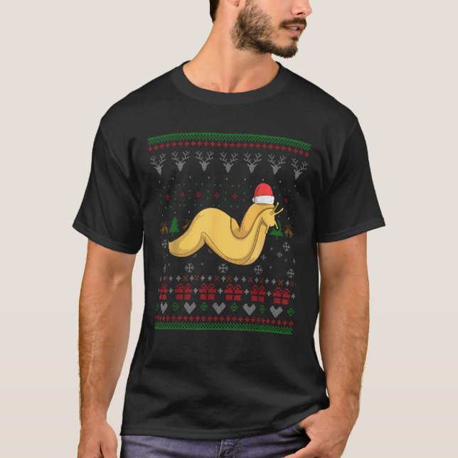 Banana Slug Santa Claus Ugly Christmas Pattern Hol T-Shirt (Vorderseite)