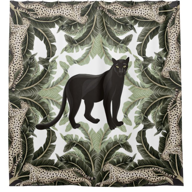 Banana Tree Cheetah Tropical Pattern Duschvorhang (Vorderseite)