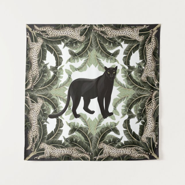Banana Tree Cheetah Tropical Pattern Wandteppich (Vorderseite)