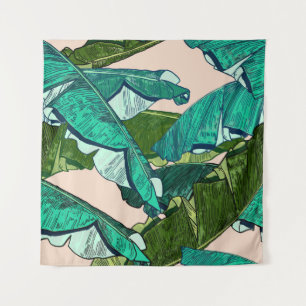 Banana tropical Leaves seamless Pattern Wandteppich