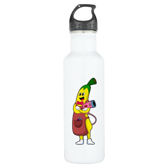 Banane als Friseur mit Fön Edelstahlflasche (Vorderseite)