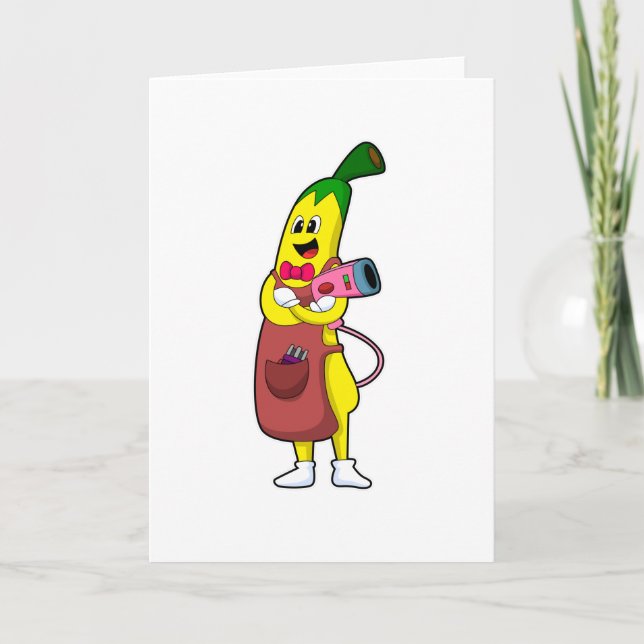 Banane als Friseur mit Fön Karte (Vorderseite)