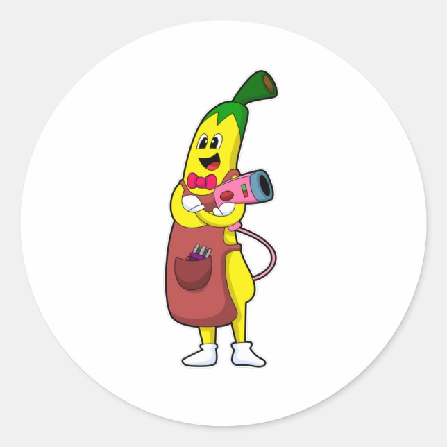 Banane als Friseur mit Fön Runder Aufkleber (Vorderseite)