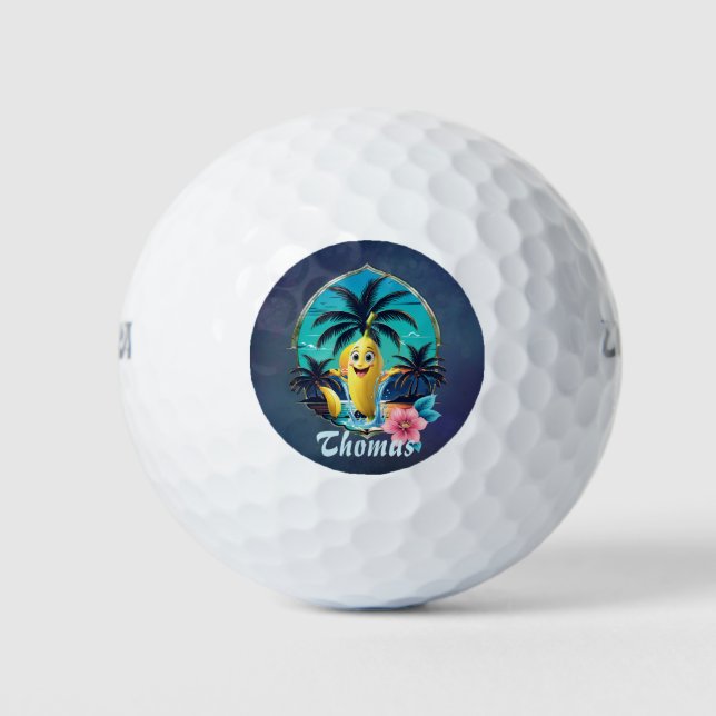 Banane aus niedlichem Cartoon am tropischen Strand Golfball (Vorderseite)